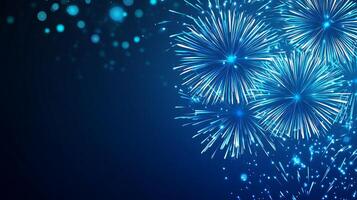 Fireworks on blue background with bokeh photo
