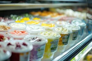 A display case filled with different types of ice cream photo
