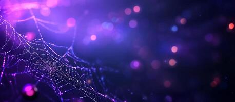 Spider web on purple background with bokeh photo