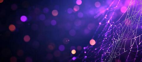 A spider web with purple lights on it photo
