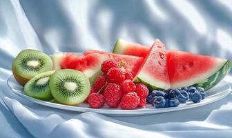 A plate of fruit on a table photo
