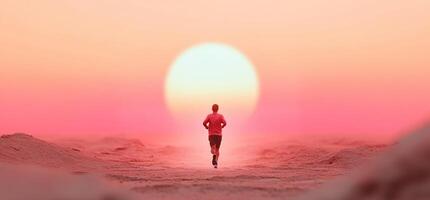 A man is running in the desert at sunset photo