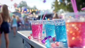 A group of colorful drinks on a table photo