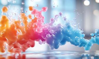 Colorful liquid splashes on a table photo