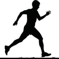 Runner Silhouette Front. A dynamic silhouette of a runner mid-stride, arms pumping and legs in motion, facing directly forward vector