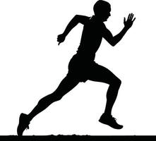 Runner Silhouette Front. A Black dynamic silhouette of a runner mid-stride vector