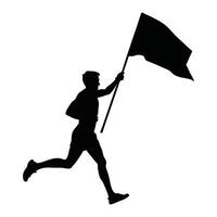 Runner Silhouette Front. A minimal silhouette of a runner holding a flag or banner while running forward vector