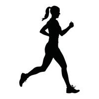 Runner Silhouette Front. A silhouette of a female runner jogging forward, with a flowing ponytail vector