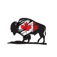 Bison silhouette with mountain and pine tree vector