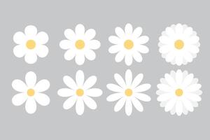 Set of cute white flower icons. Flat design illustration. vector