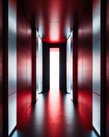 Futuristic Red Corridor Bright Light at the End of Tunnel Abstract Technology Background photo