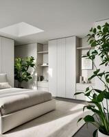 Modern Bedroom Design With Integrated Storage And Plants photo