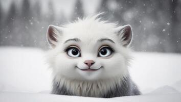 A white cat with big eyes is smiling photo