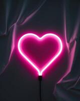 Bright Pink Neon Heart Glowing in Shadows photo