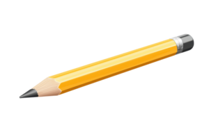 A classic yellow wooden pencil with a sharp tip and a clean eraser, isolated on a transparent background. for creative design or education use. png