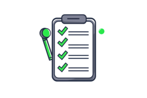 A digital checklist with green checkmarks, emphasizing task completion on a clipboard. png