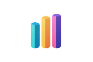 A vibrant set of three vertical bars in varying heights and colors, representing data visualization. png