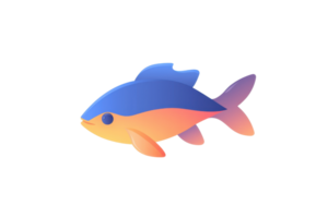 A vibrant fish with a gradient of blue and orange colors, showcasing a sleek design and playful appearance. png