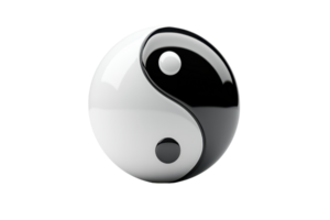 3D rendering of a black and white yin yang symbol, representing balance and harmony in a glossy, reflective design. png