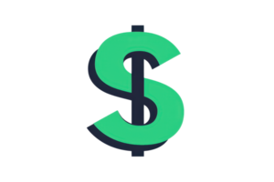 3d Illustration von ein Grün Dollar Zeichen Symbol mit ein fallen Schatten, symbolisieren Finanzen, Währung, und wirtschaftlich Konzepte auf ein transparent Hintergrund. png