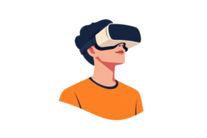 A person wearing a VR headset, appearing engaged in a virtual reality experience. png