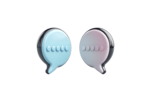 Colorful speech bubble-shaped devices featuring buttons, designed for communication and interaction. png