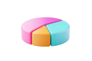 A colorful pie chart model with sections in pink, blue, and orange representing data distribution. png
