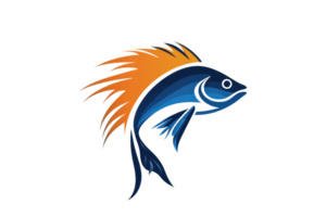 This image features a stylized fish with blue scales and vibrant orange fins, showcasing a dynamic and artistic design. png