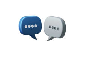 Two speech bubbles in blue and gray, featuring three dots inside each, symbolizing conversation or messaging. png