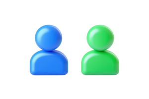 Two colorful, round, stylized figures representing people, one blue and one green, symbolizing connection or communication. png