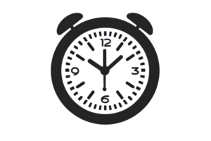 A simple round alarm clock displaying time with traditional hour and minute hands. png