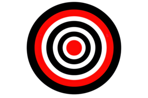 A bold red concentric circle design featuring a central dot, creating a striking visual pattern. png