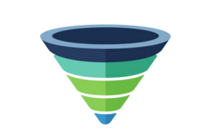 A conical shape with layered green and blue sections, designed in a modern, minimalist style. png