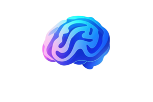 A colorful, abstract representation of a brain featuring swirling patterns in shades of blue and purple. png