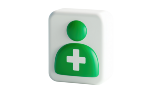 3D icon of a person with a medical cross on a transparent background. representing healthcare, medical support, or user health application. png