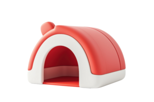 A playful red and white pet house designed for small animals, featuring a curved roof and an open entrance for easy access. png