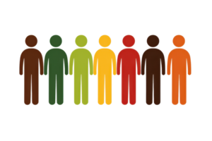 A row of stylized human figures in various colors representing diversity and unity. png