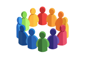 A circular arrangement of colorful human figures representing diversity and community unity. png