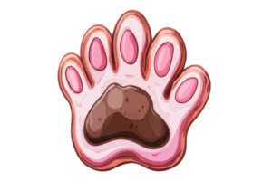 A stylized illustration of a paw print with soft pink pads and a chocolate-colored central pad. png