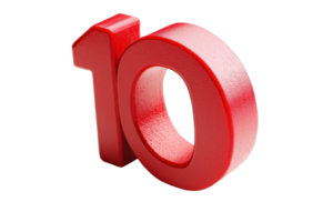 3D rendering of red number ten standing on a transparent background. symbolizing achievement, ranking, top position, anniversary, or celebration. png