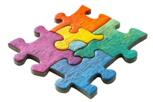 A colorful arrangement of interlocking puzzle pieces showcasing vibrant hues and distinct shapes. png