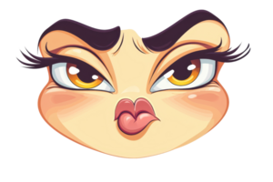A cartoon face showing a pout with raised eyebrows and fluttering lashes, expressing sass and attitude, set against a plain background. png