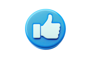 3D blue thumbs-up icon symbolizing approval, social media, and positive feedback. Isolated on a transparent background. for digital use. png