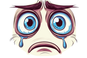 A cartoon character with large, teary eyes and a sad expression. Perfect for expressing emotions of sorrow or disappointment in designs. png