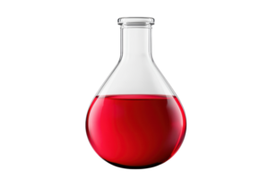 A glass flask filled with red liquid isolated on a transparent background. perfect for science and laboratory-themed designs. png