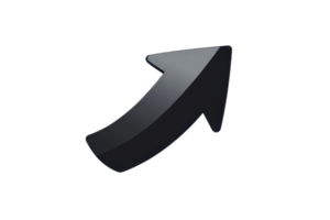A sleek, black upward-pointing 3D arrow isolated on a transparent background. symbolizing growth and progress in a modern design. png