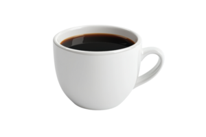 A steaming cup of fresh black coffee in a simple white mug, perfect for coffee lovers. Isolated on a transparent background. for easy use. png