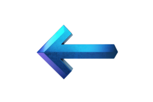 A vibrant blue 3D arrow pointing left, symbolizing direction and guidance, isolated on a transparent background. png