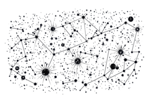 A starry night sky with a detailed constellation pattern illuminated against a dark background, showcasing cosmic beauty and astronomical wonder. png