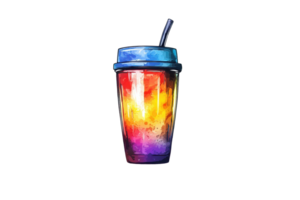 A vibrant, colorful tumbler cup with a straw, displaying a rainbow spectrum. Perfect for drinks and refreshing summer vibes. png